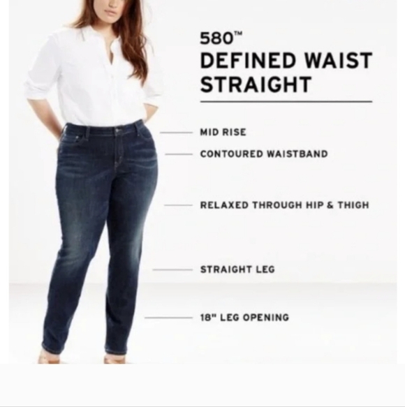 Levi's Denim - Levi's Defined Waist 580 Straight Leg Denim Blue Jeans Size 22W